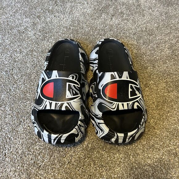 Champion Meloso Squish Slides Sandals Oversized Black White Panda Logo Men’s 12 main image 4
